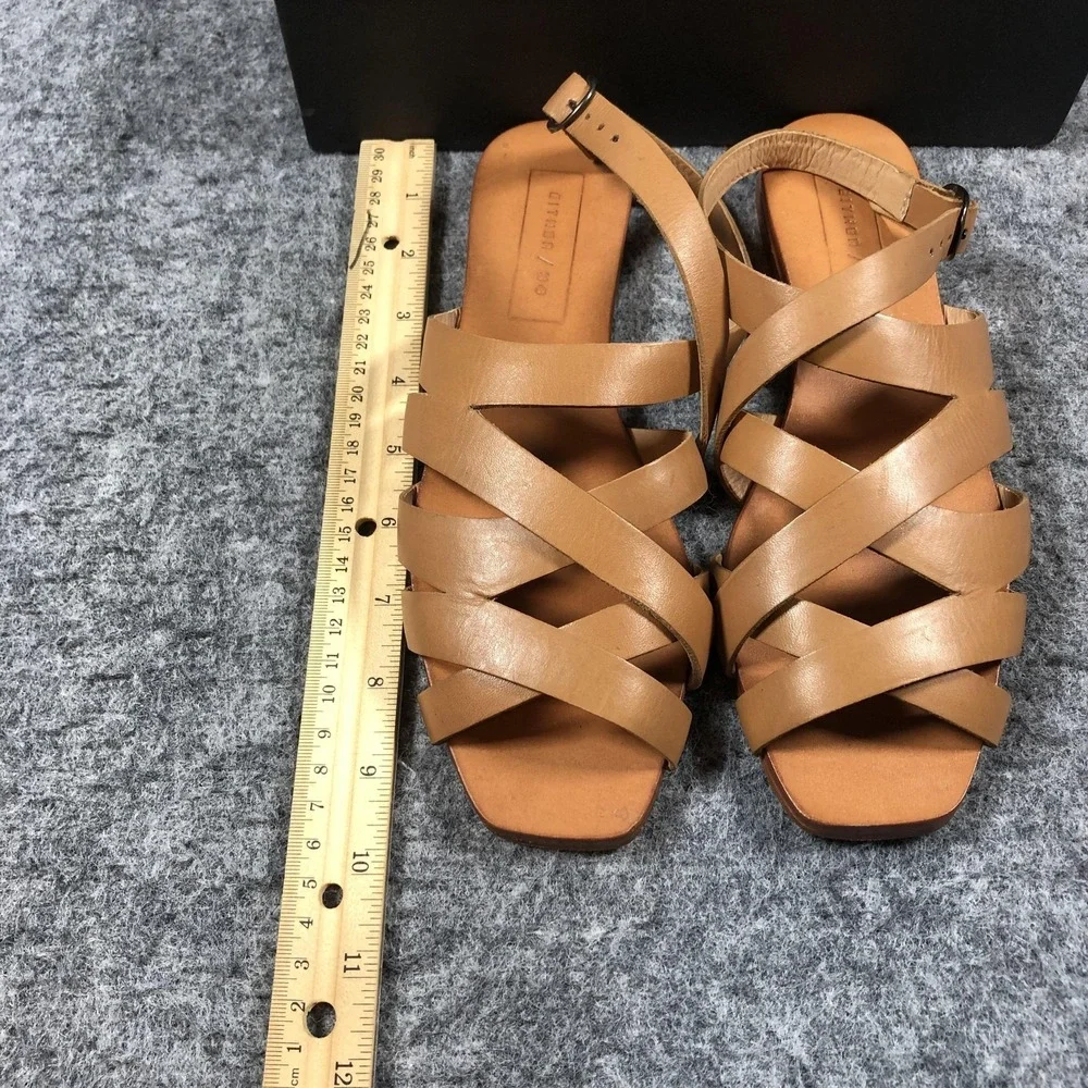 Either /‎ Or Sandals Womens 7 Brown Leather Strappy Ankle Strap Flat Comfort